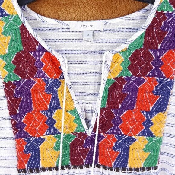J CREW Womens Top XS White Stripe Pullover Tunic Embroidered Oversized Cotton - Picture 2 of 7